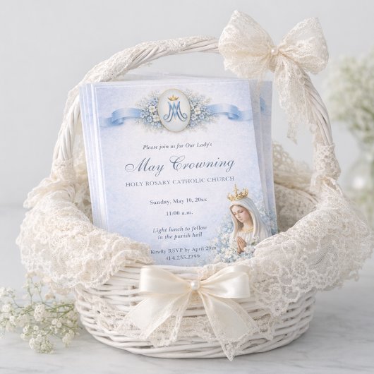 May Crowning Blessed Mary Blue Floral 招待状