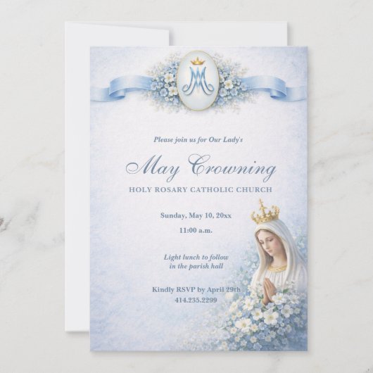 May Crowning Blessed Mary Blue Floral 招待状 (正面)