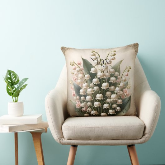 May Lily of the Valley Birth Flower Throw Pillow クッション (椅子)