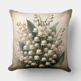 May Lily of the Valley Birth Flower Throw Pillow クッション