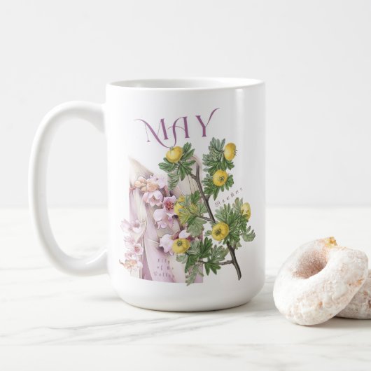 May Month Flower Lily of the Valley Hawthorn Fancy コーヒーマグカップ (ドーナツ)