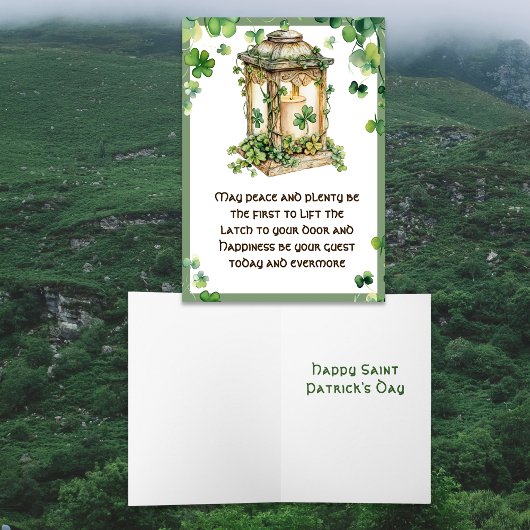 May Peace n Plenty Irish Blessing Shamrock Lantern カード