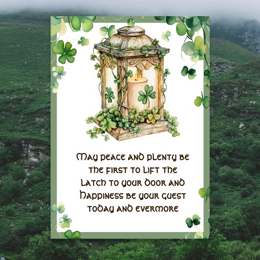 May Peace n Plenty Irish Blessing Shamrock Lantern カード