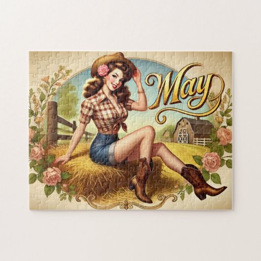 May Retro Country Cowgirl Western Pin-Up  ジグソーパズル (横)