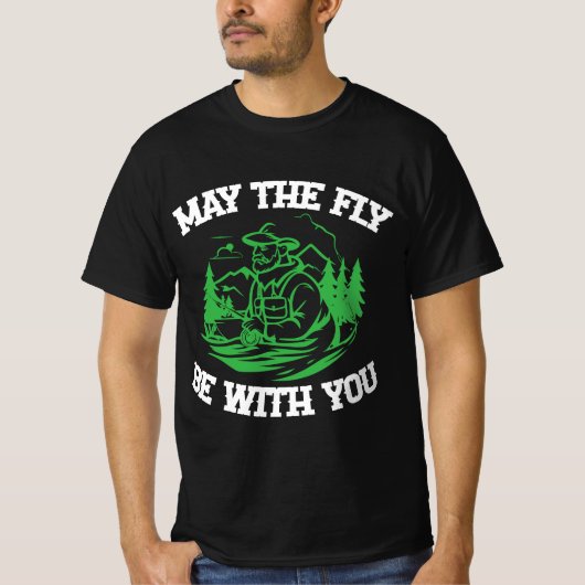 "May the fly be with you" fly fishing sports SVG Tシャツ (正面)