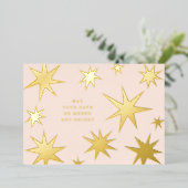 May your days be merry and bright gold stars pink 箔招待状 (立ち正面)