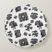 Mayaのシームレスなパターン。黒人と白人のエスニック・エレム ラウンドクッション (裏面)