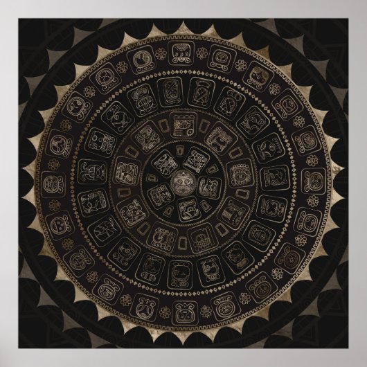 Mayaカレンダーグリフパステル金ゴールドオン茶 ポスター (正面)