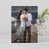 Mayaシンプルフォトモダンウェディング日付の保存 箔招待状 (立ち正面)