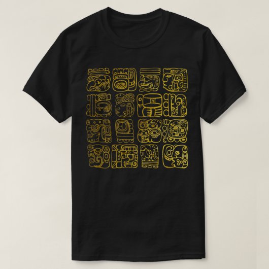Mayanおよびaztecグリフ金ゴールドのヴィンテージテクスチャ  tシャツ (デザイン正面)