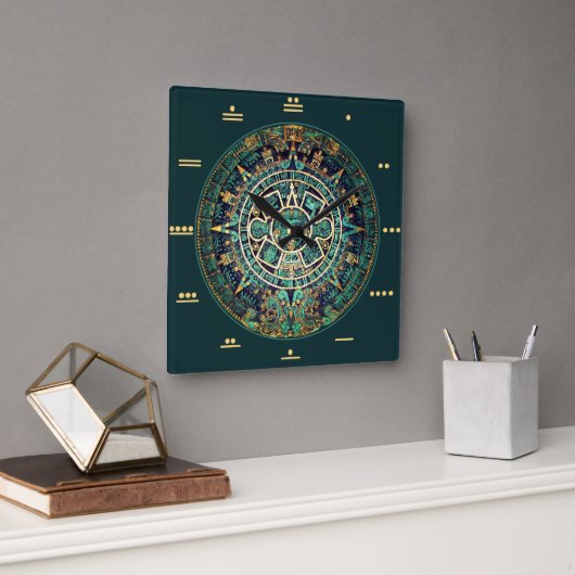 Mayan Calendar Clock with Mayan Numbers スクエア壁時計 (オフィス)