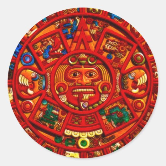 MAYAN Sun Calendar of Mexico (Red version) ラウンドシール (正面)