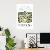 Mayan Travel Art Print, Chichen Itza Pyramid, Palm ポスター (ホームオフィス)