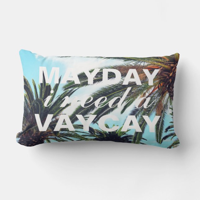 Mayday I Need A Vacay Tropical Palm Trees アウトドアクッション (正面)