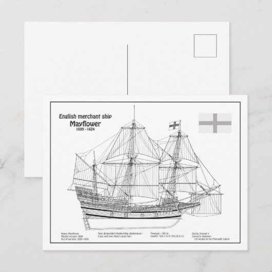 Mayflower – 船舶設計図プランBD ポストカード (正面/裏面)