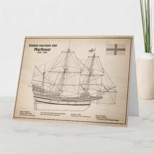Mayflower – 船舶設計図プランSD サンキューカード (正面)