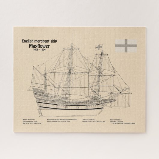 Mayflower – 船舶設計図プランSD ジグソーパズル (横)