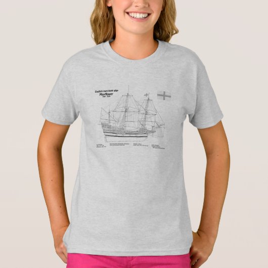 Mayflower – 船舶設計図プランSD Tシャツ (正面)