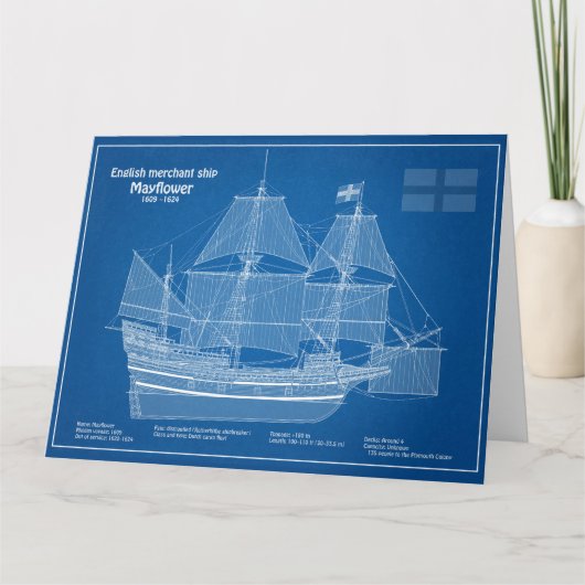 Mayflower - Ship Blueprint Plans ABD サンキューカード (正面)