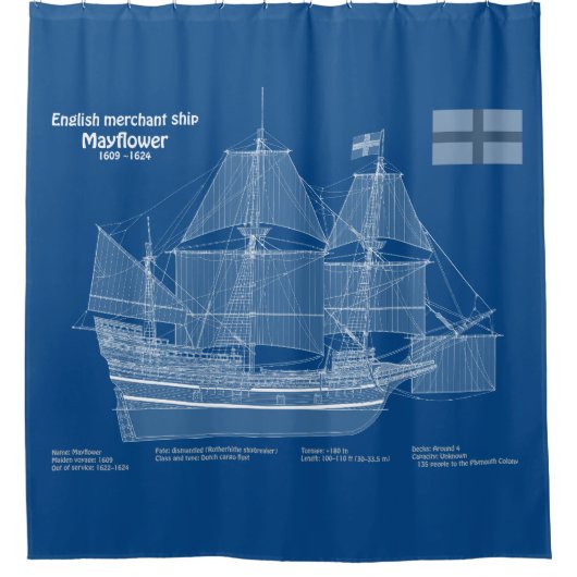 Mayflower - Ship Blueprint Plans ABD シャワーカーテン (正面)