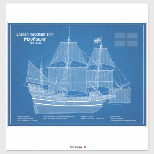 Mayflower - Ship Blueprint Plans ABD シール (シート)