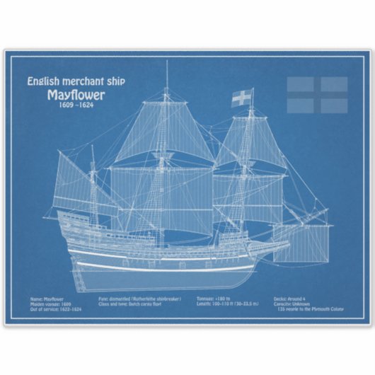 Mayflower - Ship Blueprint Plans ABD シール (正面)