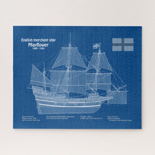 Mayflower - Ship Blueprint Plans ABD ジグソーパズル (横)