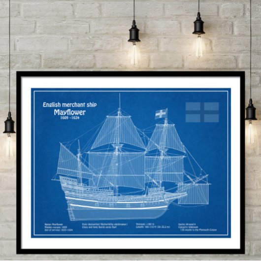 Mayflower - Ship Blueprint Plans ABD フォトプリント