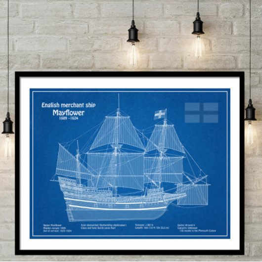 Mayflower - Ship Blueprint Plans ABD ポスター