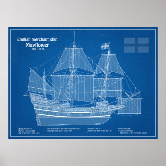 Mayflower - Ship Blueprint Plans ABD ポスター (正面)