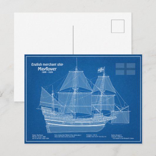 Mayflower - Ship Blueprint Plans ABD ポストカード (正面/裏面)