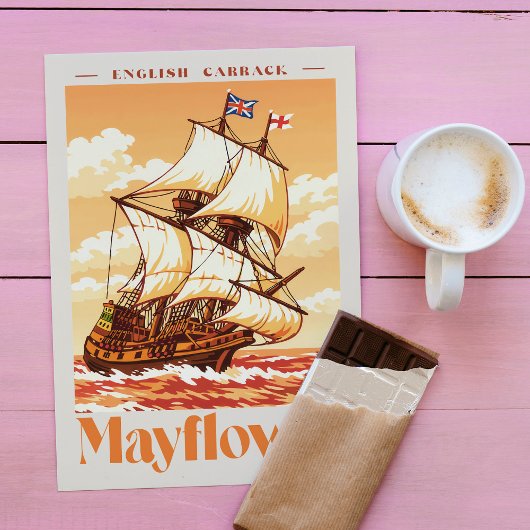 Mayflower Ship Vintage English Carrack Poster Art ポストカード