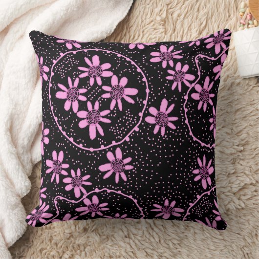 Mazフローラバブル水玉模様ブラックピンク クッション (ブランケット)