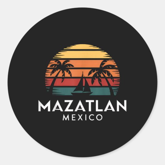 Mazatlan Mexico Retro Sunset Sailboat Vacation Sou ラウンドシール (正面)