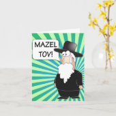 Mazel Tovの挨拶状-ユダヤ人のラビの漫画 カード (黄色い花)