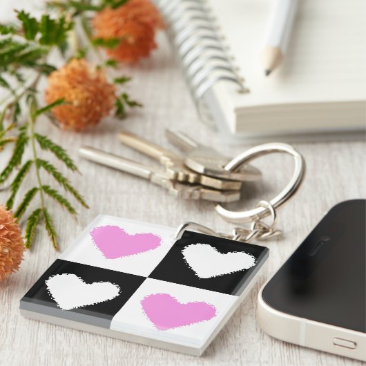 Mazipoodlesハート抽象ピンク キーホルダー (正面右)