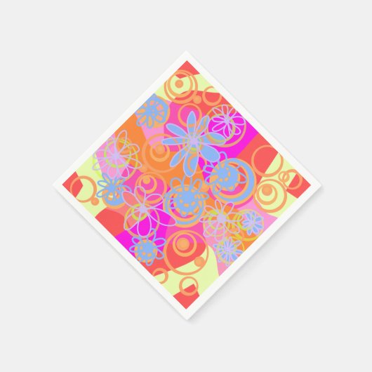 Mazipoodlesフローラバブル数々のピンクオレンジブルー スタンダードカクテルナプキン (角)