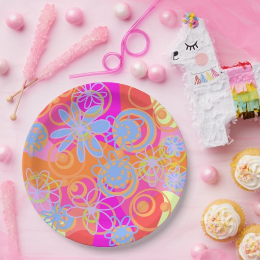 Mazipoodlesフローラバブル数々のピンクオレンジブルー ペーパープレート (パーティー)