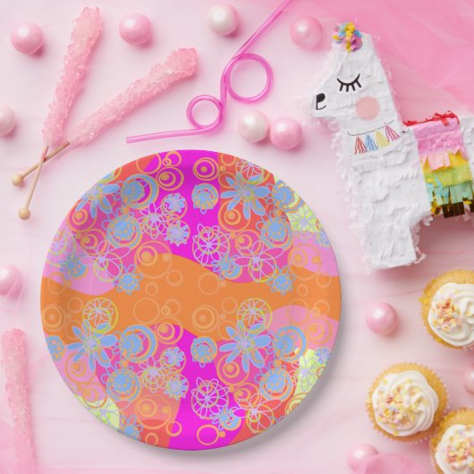 Mazipoodlesフローラバブル数々のピンクオレンジBlu2 ペーパープレート (パーティー)
