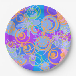 Mazipoodlesフローラバブル数々のブルーオレンジブルー ペーパープレート