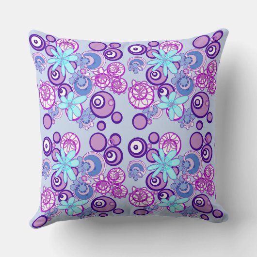 Mazipoodlesフローラバブル – 紫ブルーホワイト クッション (裏面)