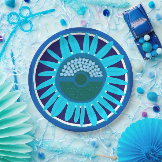 Mazipoodles Sunflower Sunsharine：青1 ペーパープレート (パーティー)