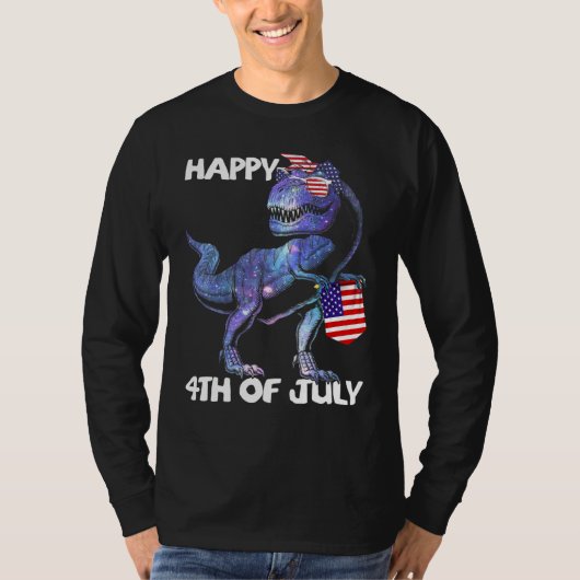 Mb35 Happy 4th 7月Tレックス恐竜ベビー幼児ボー Tシャツ (正面)