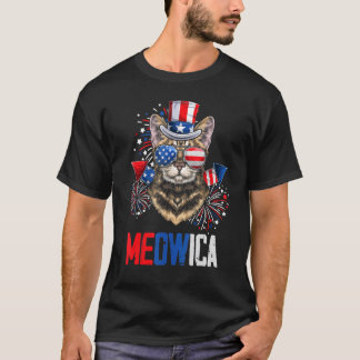 Mb35 Meowica 7月の4th愛国的なキャットアメリカンFl Tシャツ