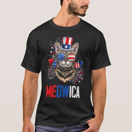 Mb35 Meowica 7月の4th愛国的なキャットアメリカンFl Tシャツ (正面)