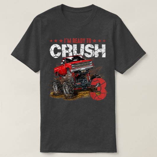 mb 3番目の誕生日I'm Ready Crash Monster Truck Boys Tシャツ (デザイン正面)