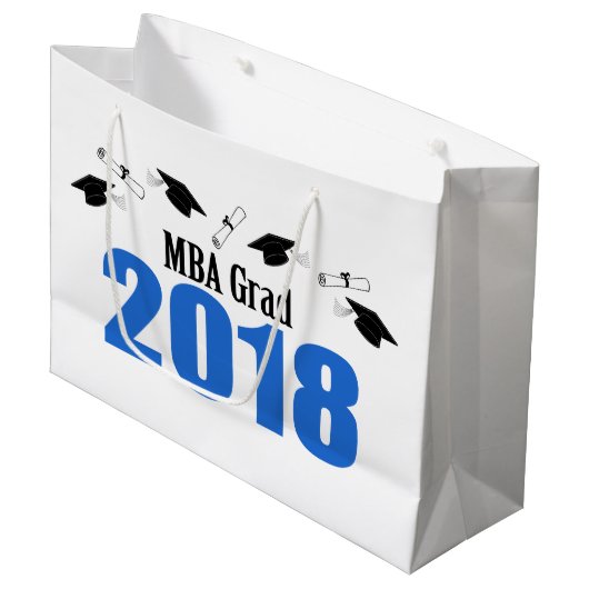 MBAの卒業生の2018年の卒業のギフトバッグ(青い) ラージペーパーバッグ (正面アングル)