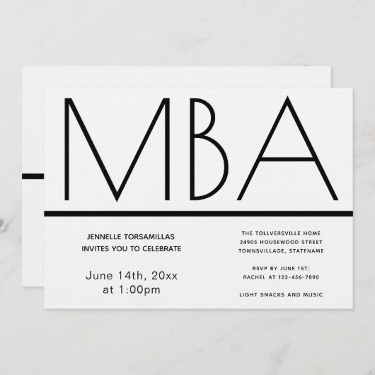 MBA学位の卒業パーティー招待状 招待状 (正面/裏面)