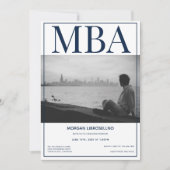 MBA degree White Blue Photo Graduation Party 招待状 (正面)