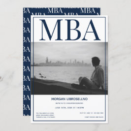 MBA degree White Blue Photo Graduation Party 招待状